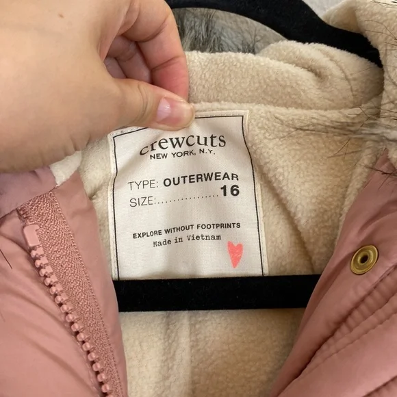 J. Crew Crewcuts Dusty Pink down puffer parka jacket fur hood trim - Picture 2 of 14
